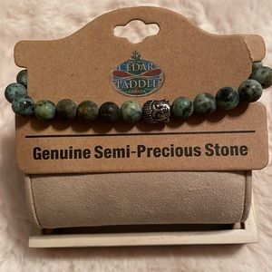 Cedar Paddle African Turquoise stone bracelet with Buddha NWT